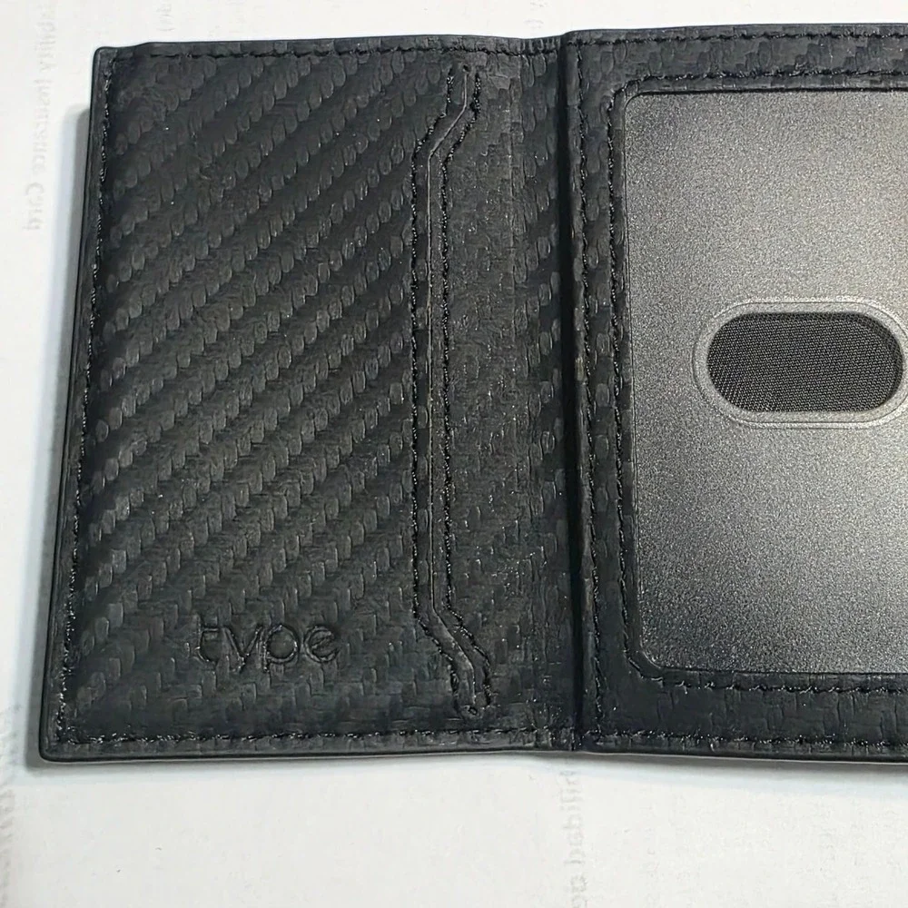 Type Black‎ Carbon Fiber Trifold Wallet with AirTag Holder and Pop Up Card Slot
